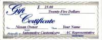 25 Dollar AC Gift Certificate