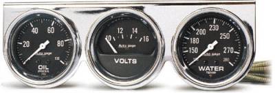 Chrome Three-Gauge Water Temperature / Oil Pressure / Voltmeter